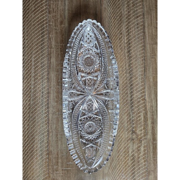 Vintage Cut Glass Crystal Boat Dish ⭐ Relish / Candy Tray 12" - Picture 1 of 5
